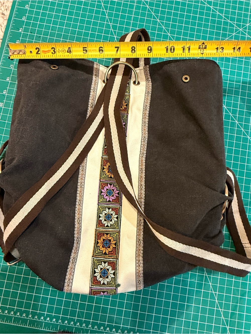 Boho Canvas Convertible Backpack Crossbody Embroidered Bag - Picture 3 of 8